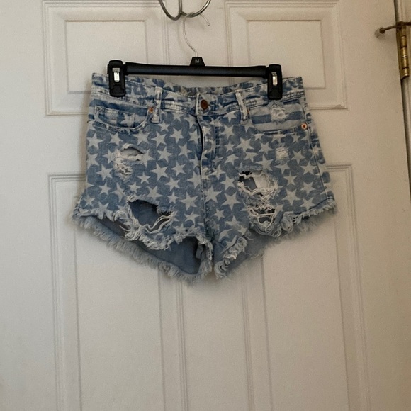 DENIM jean shorts ripped jean shorts distressed jean shorts - Size 4/27 - Picture 1 of 7